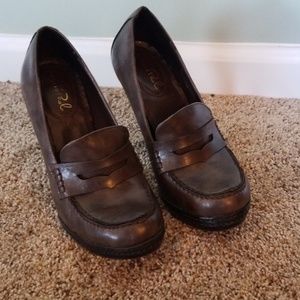 Brown penny loafer heels